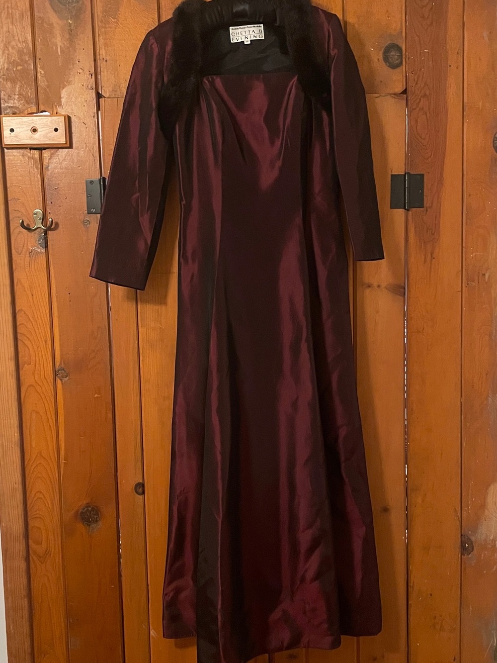 Vintage CHETTA B Evening Jewel Tone Burgundy Gown Genuine Fur Bolero Set Size 6